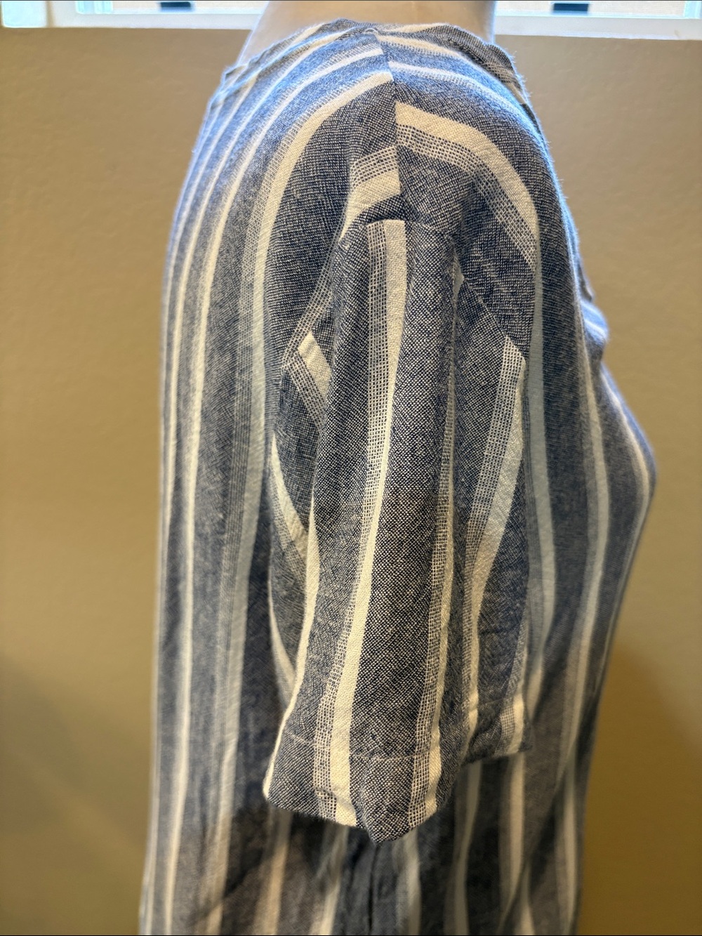 cloth & stone Blue and White Striped High-Low V-Neck Linen Blend Dress - Picture 8 of 13
